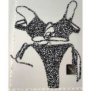 NWT ZAFUL Large Pentangon Black with white pebbles bikini set